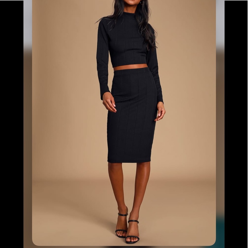 NWOT Lulus My Way Black Two-Piece Long Sleeve Dress